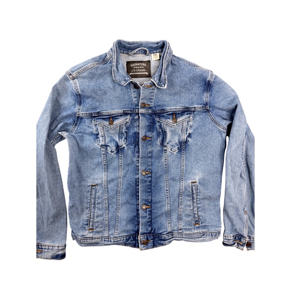 Signature Levi‎ Strauss Mens Trucker Jacket Medium Wash Blue Denim
